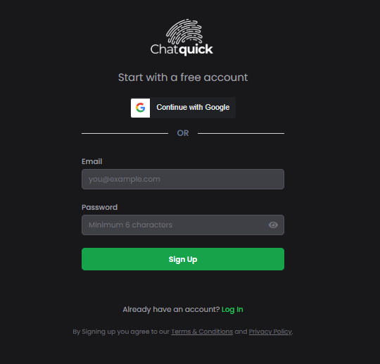 Chatquick login interface