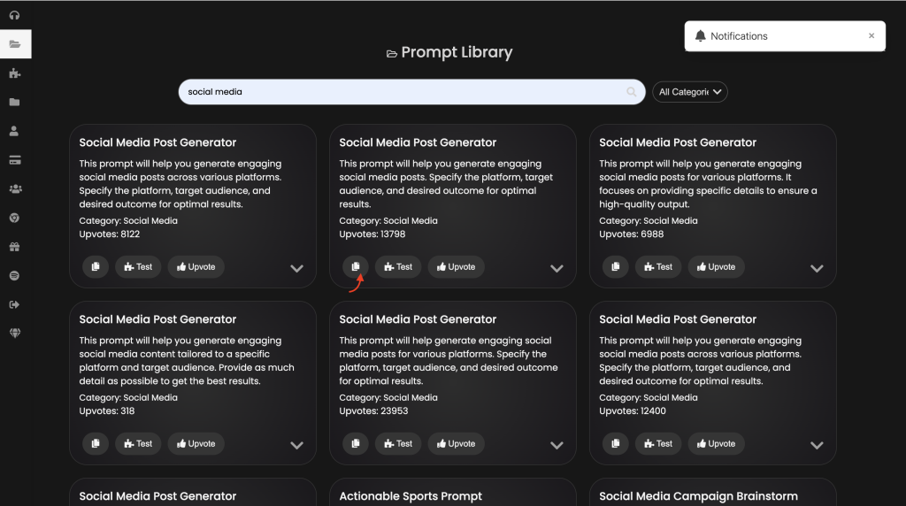 image showing how to copy prompts from the library